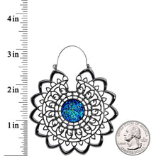 Load image into Gallery viewer, Blue Faux Druzy Black Serenity Mandala Tunnel Plug Earrings