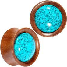 Load image into Gallery viewer, Turquoise Stone Sawo Wood Earth Sky Saddle Plug Set 5mm to 25mm
