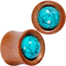 Load image into Gallery viewer, Turquoise Stone Sawo Wood Earth Sky Saddle Plug Set 5mm to 25mm
