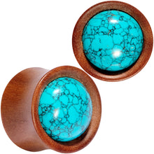 Load image into Gallery viewer, Turquoise Stone Sawo Wood Earth Sky Saddle Plug Set 5mm to 25mm