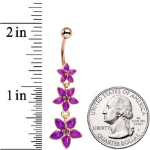 Load image into Gallery viewer, Purple Gem Rose Gold Tone Passionate Purple Petals Flower Dangle Belly Ring