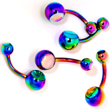 Load image into Gallery viewer, Iridescent Orb Rainbow Captivating Colors Belly Ring Set of 5