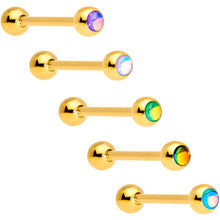 Load image into Gallery viewer, Aurora Gem Inlay Gold Tone Barbell Tongue Ring Set of 5