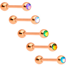 Load image into Gallery viewer, Aurora Gem Inlay Rose Gold Tone Barbell Tongue Ring Set of 5