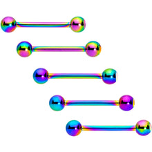 Load image into Gallery viewer, Aurora Gem Inlay Rainbow Color Barbell Tongue Ring Set of 5