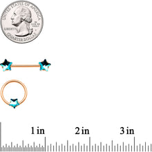 Load image into Gallery viewer, 14G Blue Gem Star Rose Gold Tone BCR Barbell Nipple Ring Set