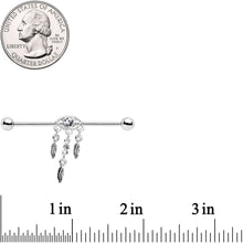 Load image into Gallery viewer, Clear Gem Eye Feather Dangle Industrial Barbell 38mm