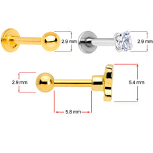 Load image into Gallery viewer, 16G 5/16 Clear Gem Gold Tone Variety Butterfly Cartilage Tragus Set of 3