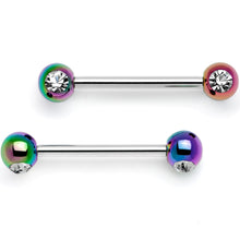 将图片加载到图库查看器,9/16 Clear Gem Rainbow Pearlescent Acrylic Barbell Nipple Ring Set