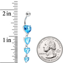 Load image into Gallery viewer, Blue CZ Gem Waterfall of Hearts Dangle Belly Ring