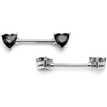 将图片加载到图库查看器,14G 9/16 Black Gem Hearts of Love Barbell Nipple Ring Set