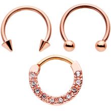 将图片加载到图库查看器,16G 3/8 Clear Gem Rose Gold Tone Hinged Circular Ring Set