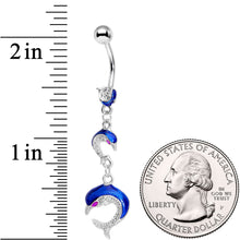 将图片加载到图库查看器,Purple Gem Blue Glitter Dolphins Dangle Belly Ring