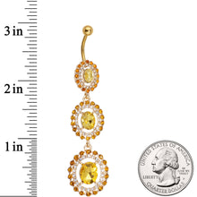 Load image into Gallery viewer, Yellow CZ Gem Gold Tone Triple Sunburst Dangle Belly Ring