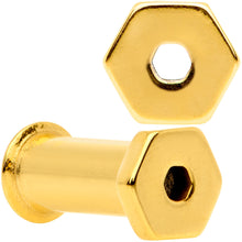 Load image into Gallery viewer, Gold Tone Geometric Hexagon Double Flare Tunnel Plug Set 3mm to 25mm