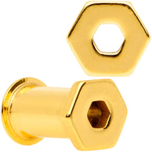 Load image into Gallery viewer, Gold Tone Geometric Hexagon Double Flare Tunnel Plug Set 3mm to 25mm
