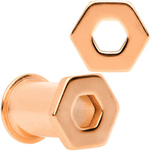 Load image into Gallery viewer, Rose Gold Tone Geometric Hexagon Double Flare Tunnel Plug Set 3mm to 25mm