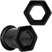 Load image into Gallery viewer, Black Geometric Hexagon Double Flare Tunnel Plug Set 3mm to 25mm