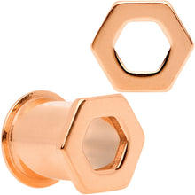 Load image into Gallery viewer, Rose Gold Tone Geometric Hexagon Double Flare Tunnel Plug Set 3mm to 25mm