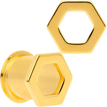 Load image into Gallery viewer, Gold Tone Geometric Hexagon Double Flare Tunnel Plug Set 3mm to 25mm