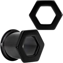 Load image into Gallery viewer, Black Geometric Hexagon Double Flare Tunnel Plug Set 3mm to 25mm