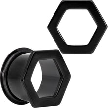 Load image into Gallery viewer, Black Geometric Hexagon Double Flare Tunnel Plug Set 3mm to 25mm