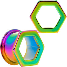 Load image into Gallery viewer, Rainbow Geometric Hexagon Double Flare Tunnel Plug Set 3mm to 25mm