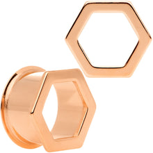 Load image into Gallery viewer, Rose Gold Tone Geometric Hexagon Double Flare Tunnel Plug Set 3mm to 25mm