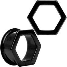 Load image into Gallery viewer, Black Geometric Hexagon Double Flare Tunnel Plug Set 3mm to 25mm