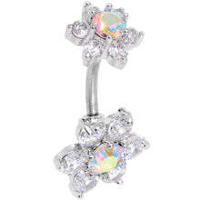 Load image into Gallery viewer, Clear Aurora CZ Gem Double Flower Delight Double Mount Belly Ring
