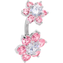 Load image into Gallery viewer, Clear Pink CZ Gem Double Flower Delight Double Mount Belly Ring