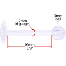 Load image into Gallery viewer, 16G 3/8 Clear Flexible Bioplast Labret Monroe Tragus Retainer