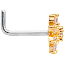 Load image into Gallery viewer, 20G 1/4 Clear CZ Gem Gold Tone Flower L Shaped Nose Ring
