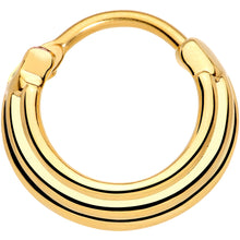 Load image into Gallery viewer, 16G 3/8 Gold Tone Delicate Grooves Hinged Septum Ring