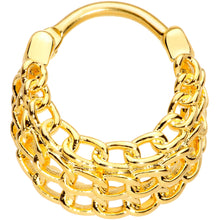 Load image into Gallery viewer, 16G 3/8 Gold Tone Triple Chain Hinged Septum Ring