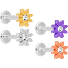 将图片加载到图库查看器,Clear Gem Multicolor Internally Threaded Flower Labret Set of 4
