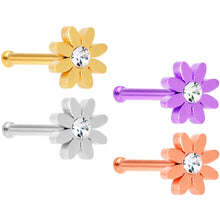 Load image into Gallery viewer, 20G 1/4 Clear Gem Multicolor Flower Nose Bone Set of 4
