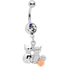 Load image into Gallery viewer, Clear Gem With Color Yarn Cuddling Kittens Dangle Belly Ring