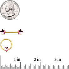 Load image into Gallery viewer, 14G Pink Gem Star Gold Tone Captive Barbell Nipple Ring Set