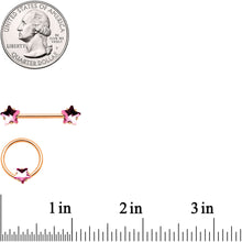 Load image into Gallery viewer, 14G Pink Gem Star Rose Gold Tone Captive Barbell Nipple Ring Set