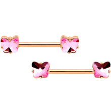将图片加载到图库查看器,14G Pink Gem Butterfly Rose Gold Hue BCR Barbell Nipple Ring Set