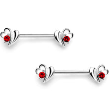 Load image into Gallery viewer, 14G 9/16 Red Gem Love Wave Barbell Nipple Ring Set