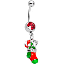 Load image into Gallery viewer, Red Gem Christmas Morning Holiday Stocking Dangle Belly Ring