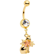 将图片加载到图库查看器,Clear Gem Gold Tone Kitty Cat With A Corsage Dangle Belly Ring