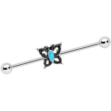 Load image into Gallery viewer, 14G Faux Turquoise Southwest Butterfly Industrial Barbell 38mm