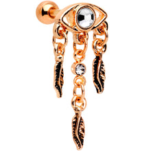 Load image into Gallery viewer, 16G Clear Gem Rose Gold Tone Eye Feather Cartilage Tragus Earring
