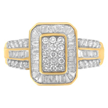 Load image into Gallery viewer, 10K Yellow Gold Round and Baguette-Cut Diamond Cluster Ring (1.0 Cttw, I-J Color, SI1-SI2 Clarity) - Size 7