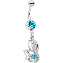 将图片加载到图库查看器,Clear Aqua CZ Gem Floating Modernist Swan Dangle Belly Ring