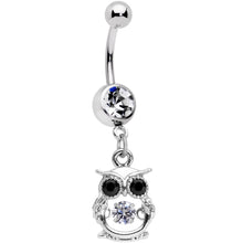 将图片加载到图库查看器,Black Clear CZ Gem It's A Hoot Owl Dangle Belly Ring