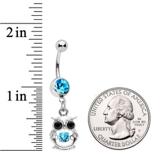 Load image into Gallery viewer, Black Aqua CZ Gem It's A Hoot Owl Dangle Belly Ring
